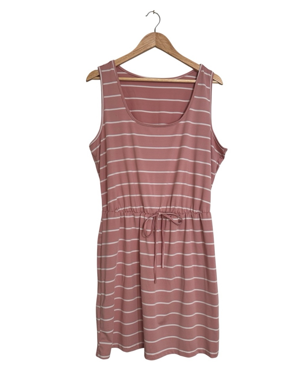 SHEIN Mauve Pink and White Striped Sleeveless Drawstring Dress